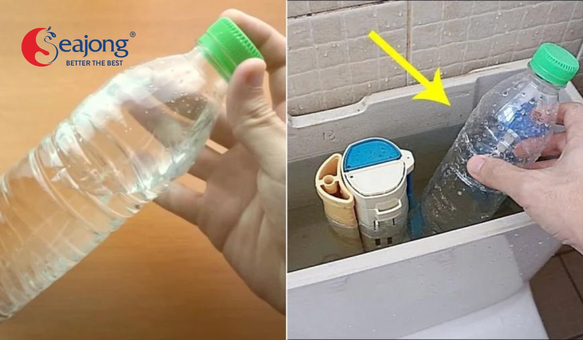 Khử mùi nhà vệ sinh bằng cách đặt chai nước vào ngăn chứa nước