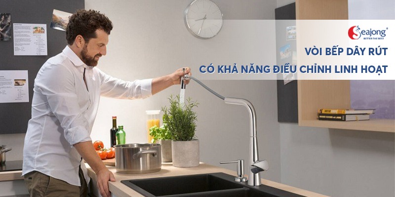 Vòi bếp dây rút có sự linh hoạt khi sử dụng.