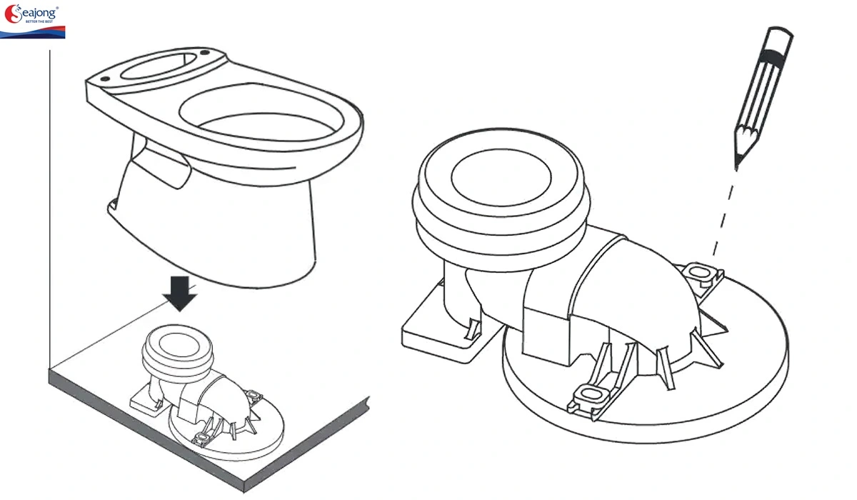 Gắn chặt thân bồn cầu 2 khối