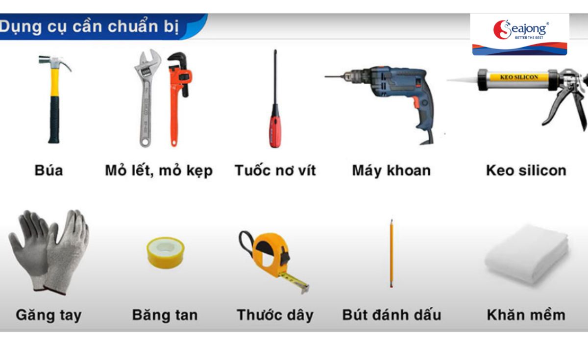 Chuẩn bị các dụng cụ để lắp bồn cầu