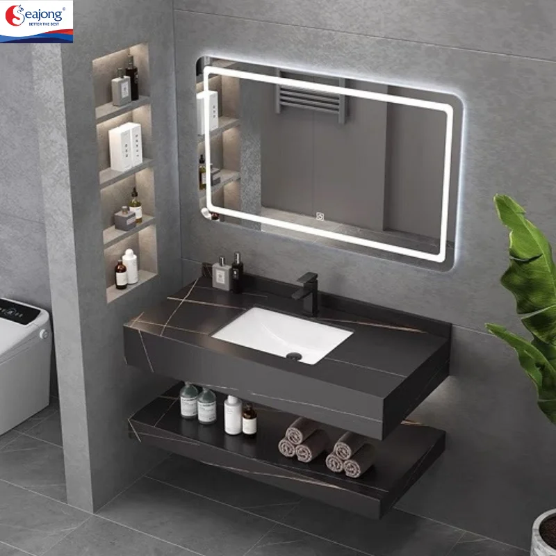 Bàn đá lavabo 2 tầng là lựa chọn phổ biến nhờ thiết kế tiện nghi