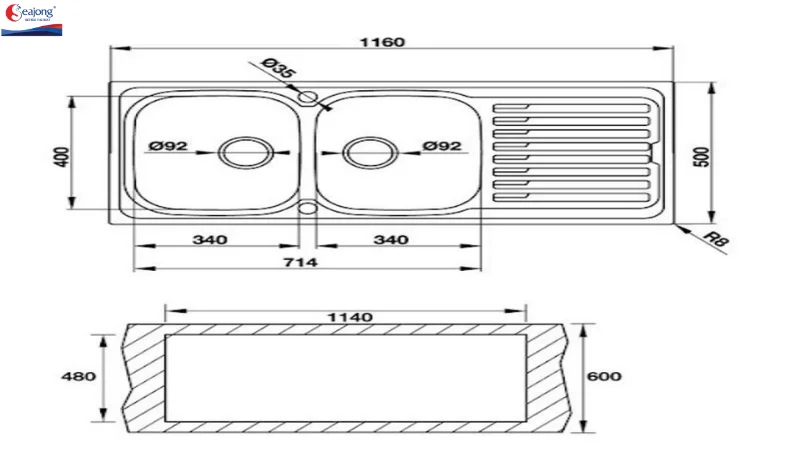 Bồn rửa chén 2 ngăn là thiết bị nhà bếp được thiết kế với hai hố rửa rộng rãi