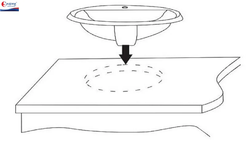 Sau khi đã cắt xong khuôn, tiến hành đặt lavabo vào vị trí đã được chuẩn bị