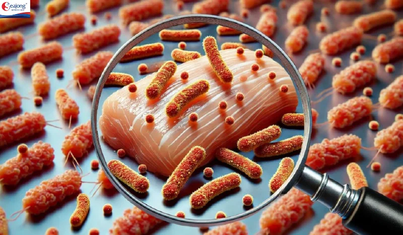 Salmonella có thể sống sót trên bề mặt và bên trong thực phẩm chưa nấu chín