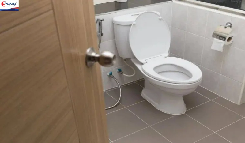 a toilet in a bathroom