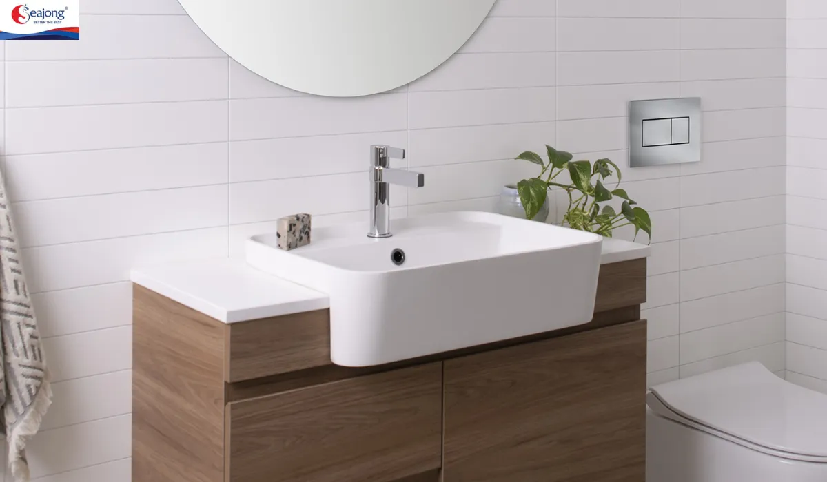 Mẫu lavabo sứ bán âm bàn rất được ưa chuộng hiện nay