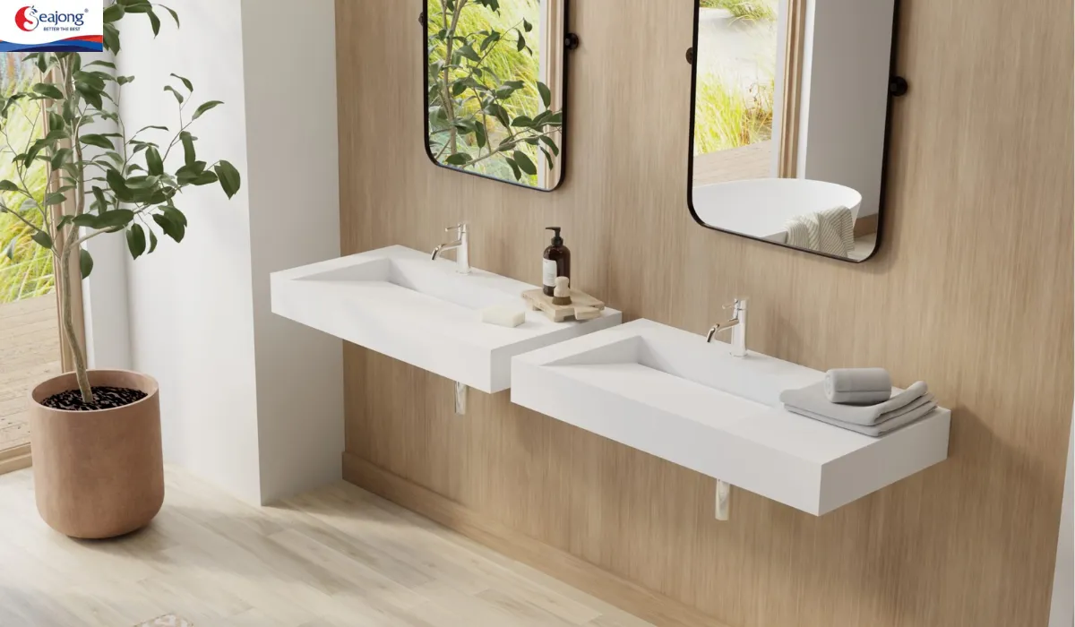 Mẫu lavabo kép vuông treo tường hiện đại