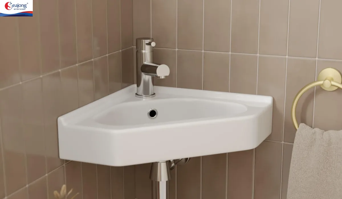 Mẫu lavabo góc treo tường đơn giản, tiết kiệm diện tích