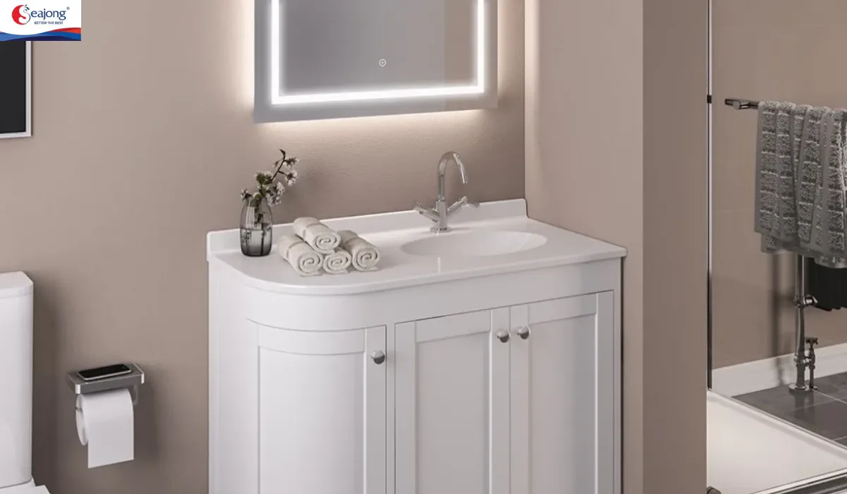 Mẫu tủ lavabo mặt sứ cao cấp đặt góc nhỏ gọn