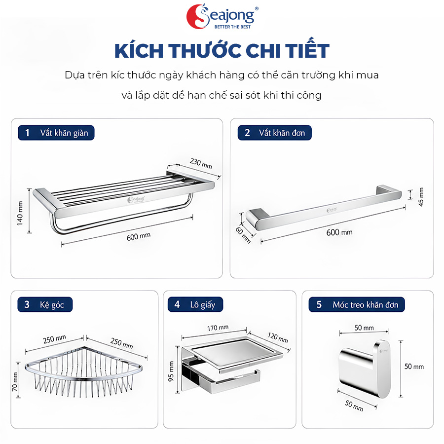 Bộ phụ kiện 5 Món mạ Chrome cao cấp