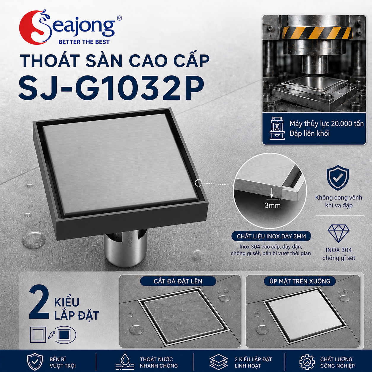 Ga thoát sàn SUS304 cao cấp SJ-G1032P