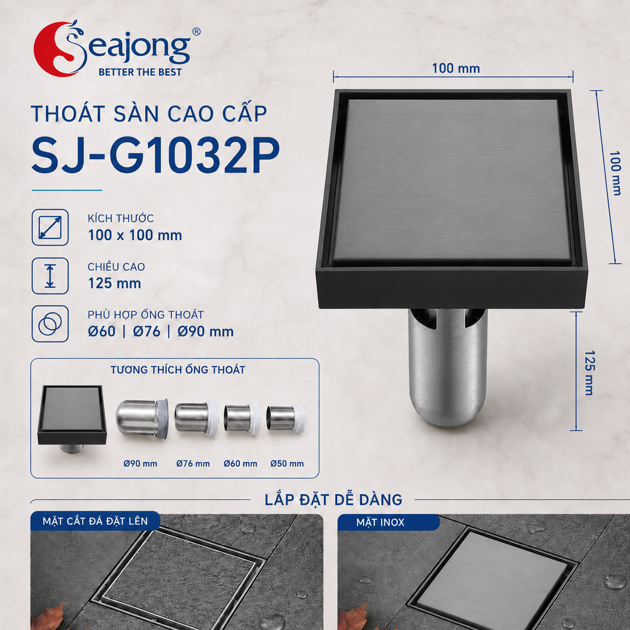 Ga thoát sàn SUS304 cao cấp SJ-G1032P