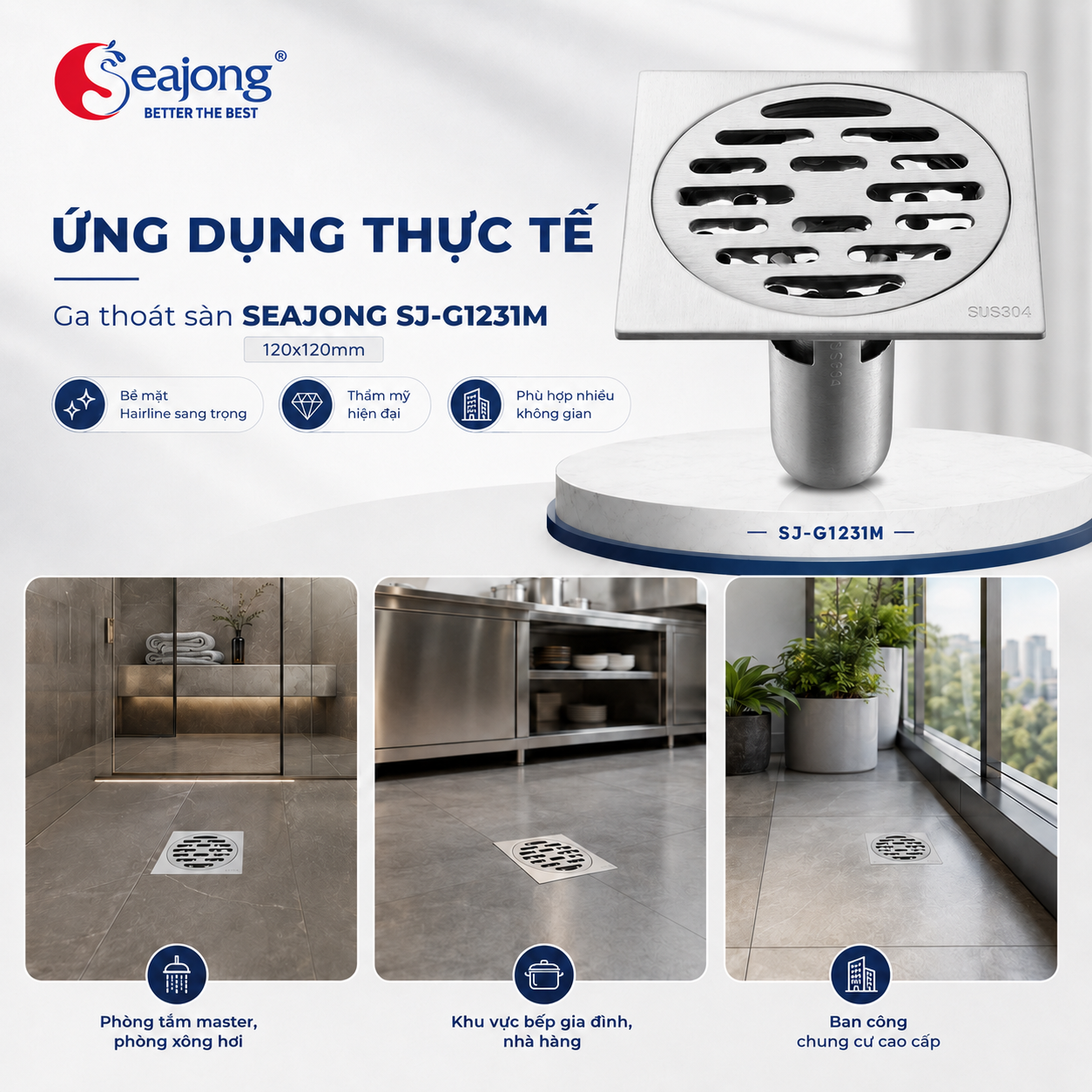 Ga thoát sàn SUS304 cao cấp SJ-G1231M