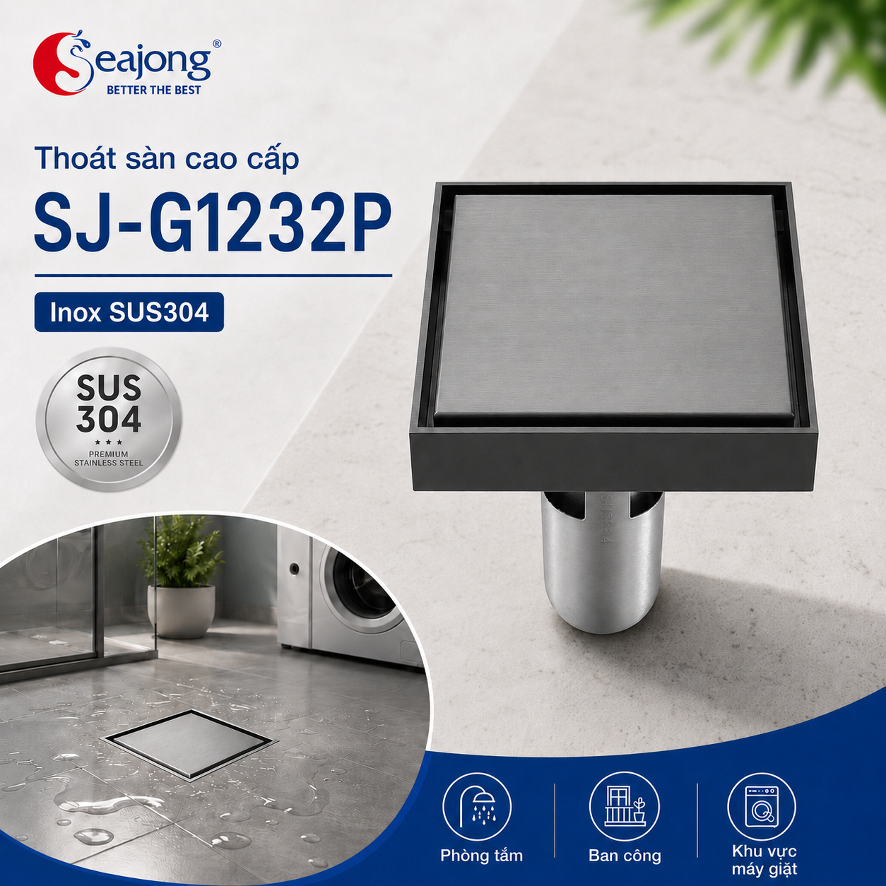 Ga thoát sàn SUS304 cao cấp SJ-G1232P