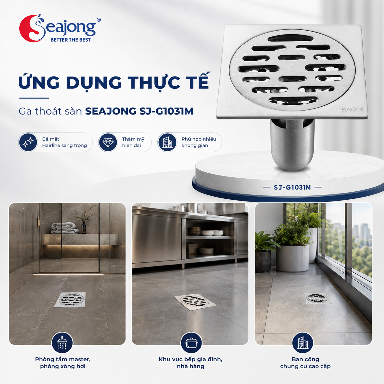 Ga thoát sàn SUS304 cao cấp SJ-G1031M