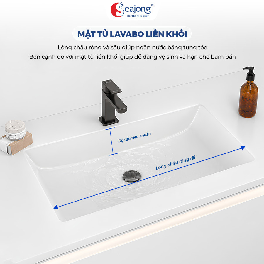 Mặt tủ lavabo liền khối chậu sâu chống bắn nước