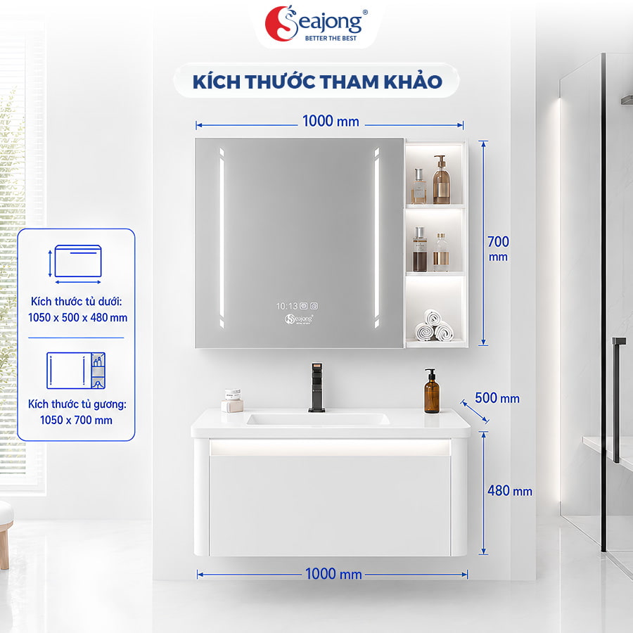 Kích thước chi tiết tủ lavabo Seajong Jellyght TL1050SUV3-WD09