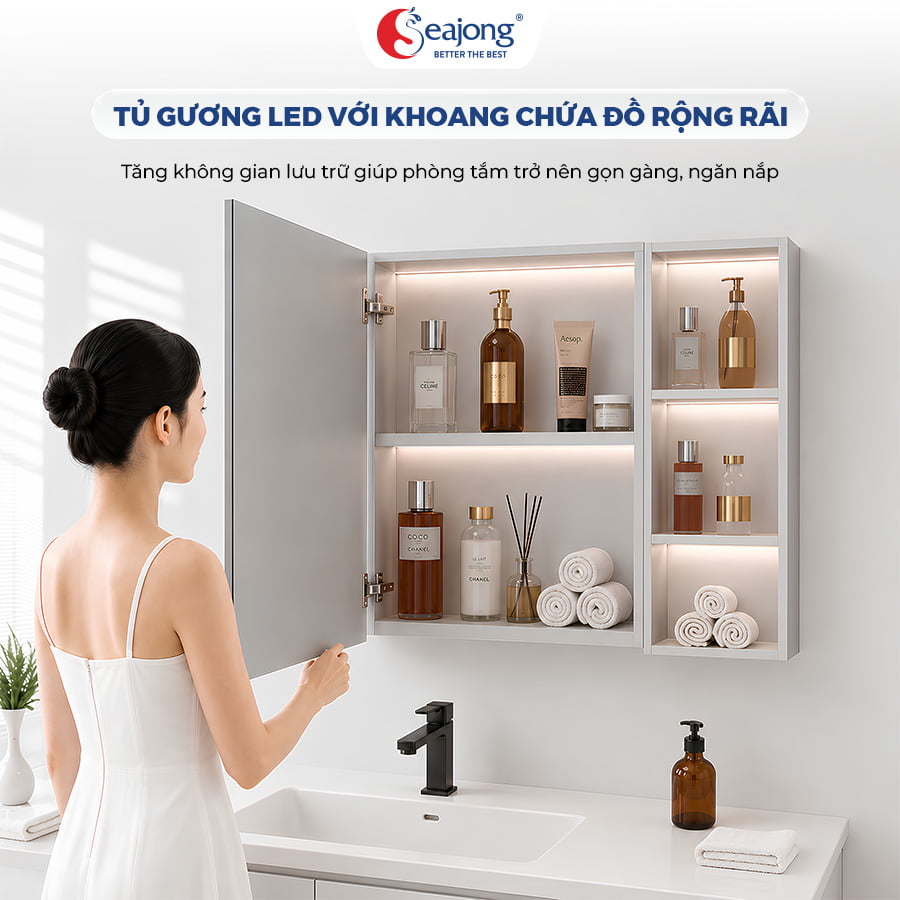 Khoang chứa đồ rộng rãi bên trong tủ gương
