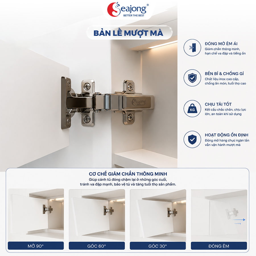 Bản lề giảm chấn inox đóng mở êm ái