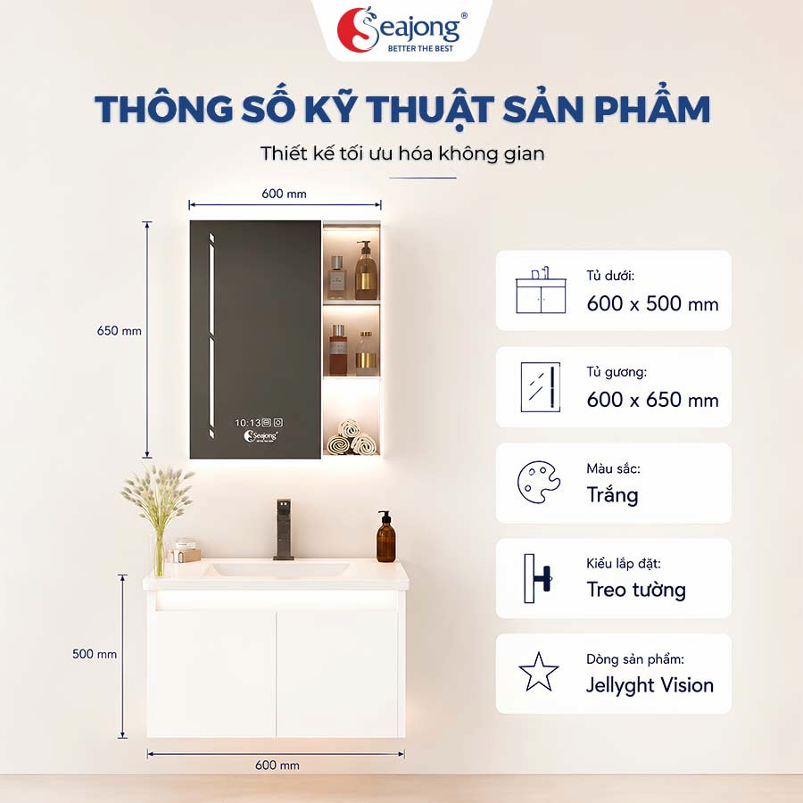 Thông số kích thước chi tiết 600mm của tủ lavabo