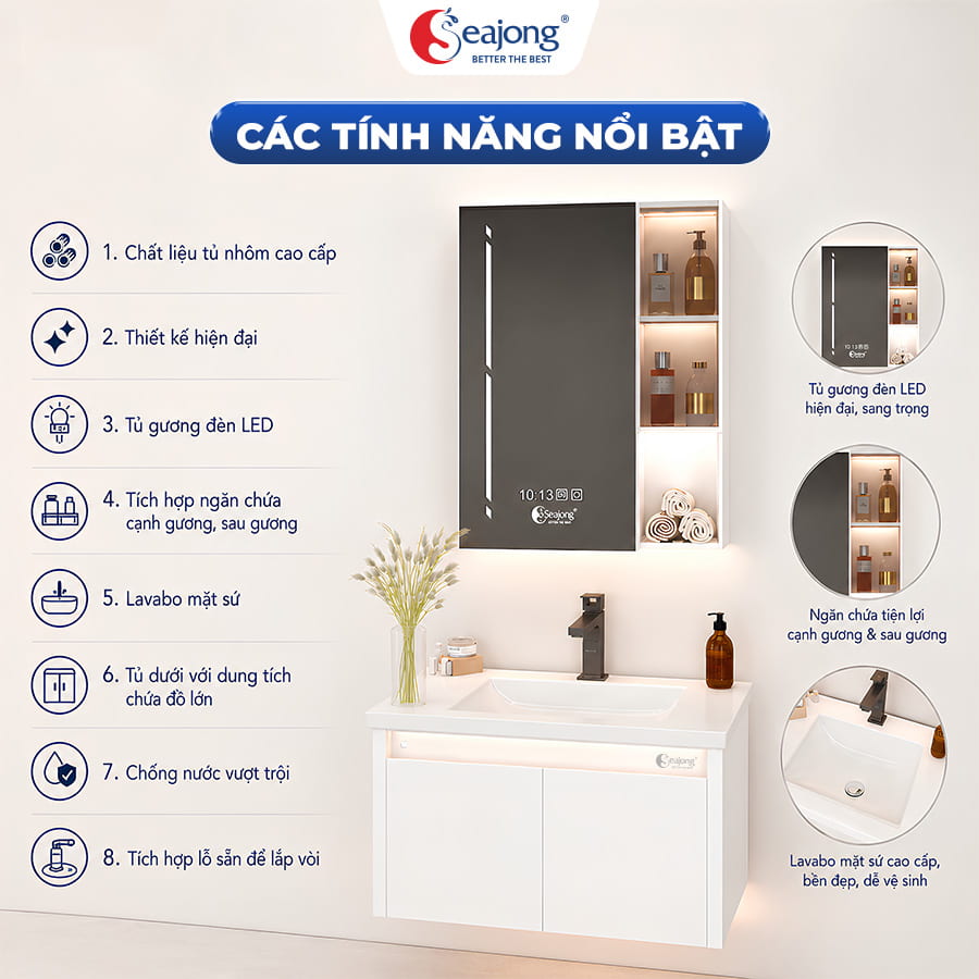8 tính năng nổi bật của Tủ lavabo Seajong Jellyght TL6050SUV2-WD06