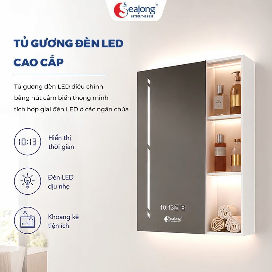 Tủ gương LED cao cấp hiển thị thời gian thực