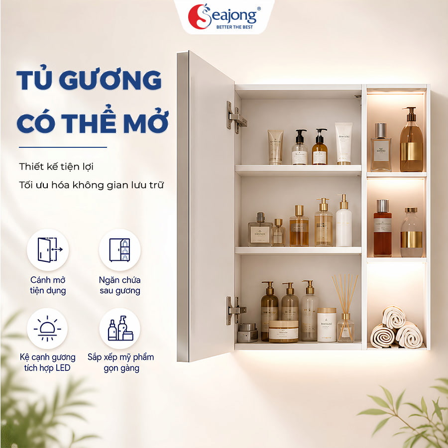 Không gian lưu trữ kín đáo và rộng rãi sau cánh gương