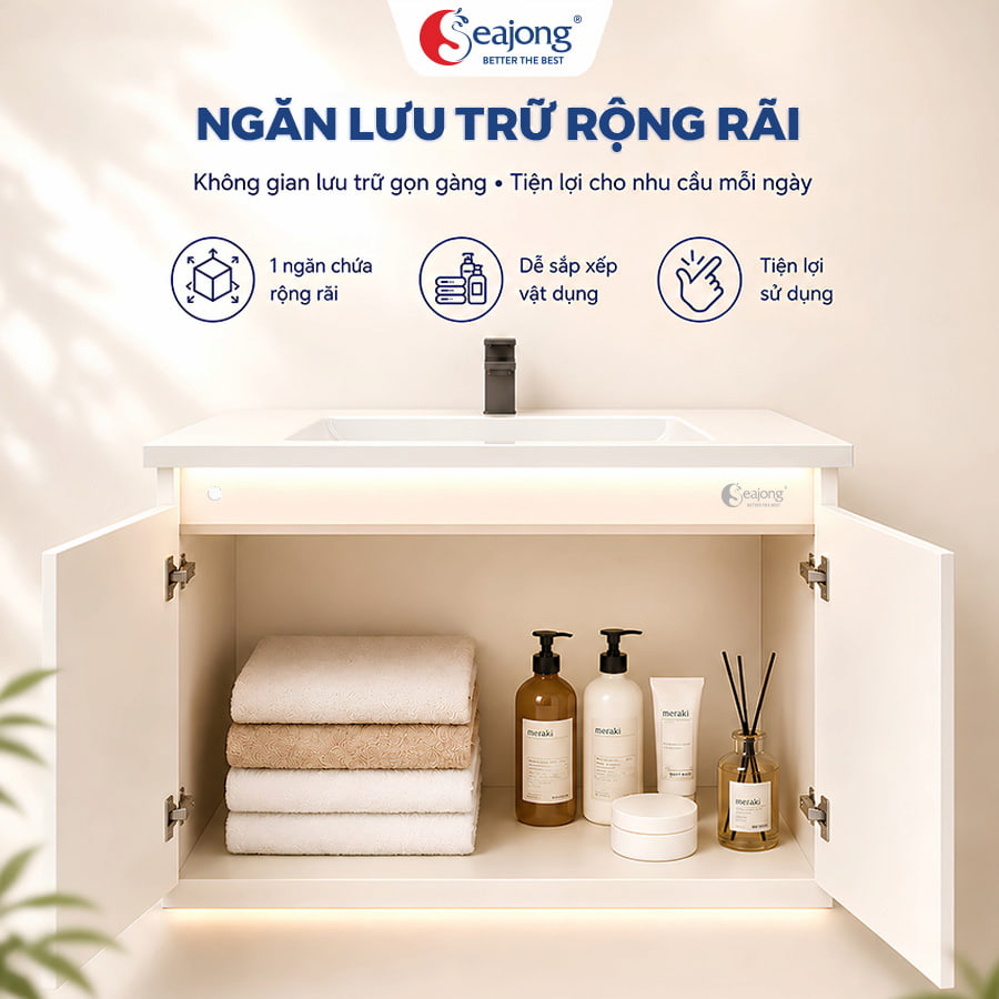 Khoang chứa tủ dưới rộng rãi, dễ dàng sắp xếp đồ dùng