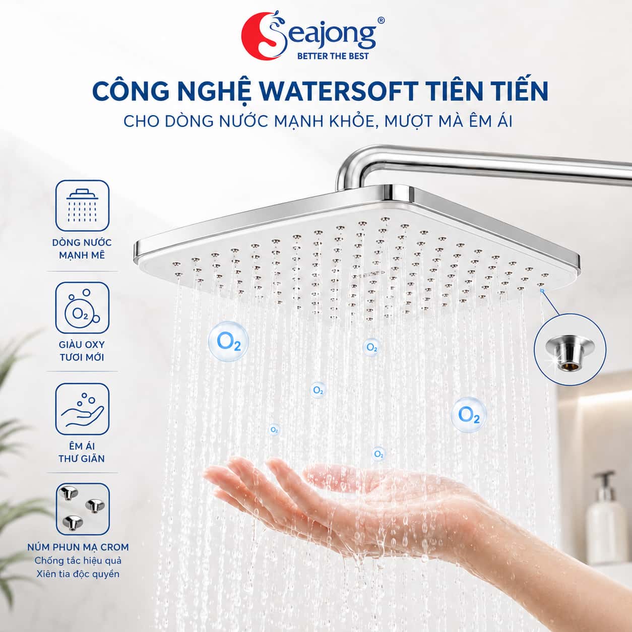 Công nghệ WaterSoft trên Sen cây tắm đứng Seajong SJ-SC0102V-SR