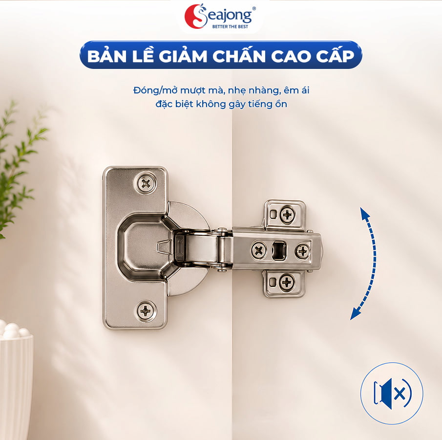 Bản lề giảm chấn inox đóng mở mượt mà, êm ái