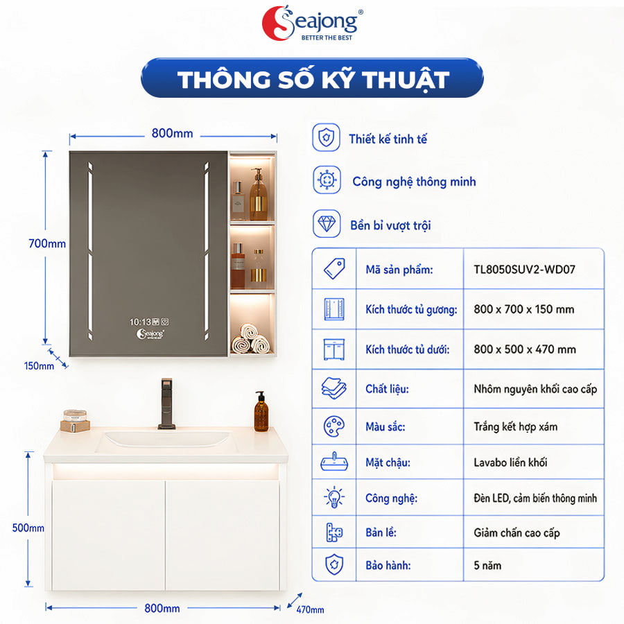 Bảng thông số kỹ thuật kích thước chi tiết 800mm