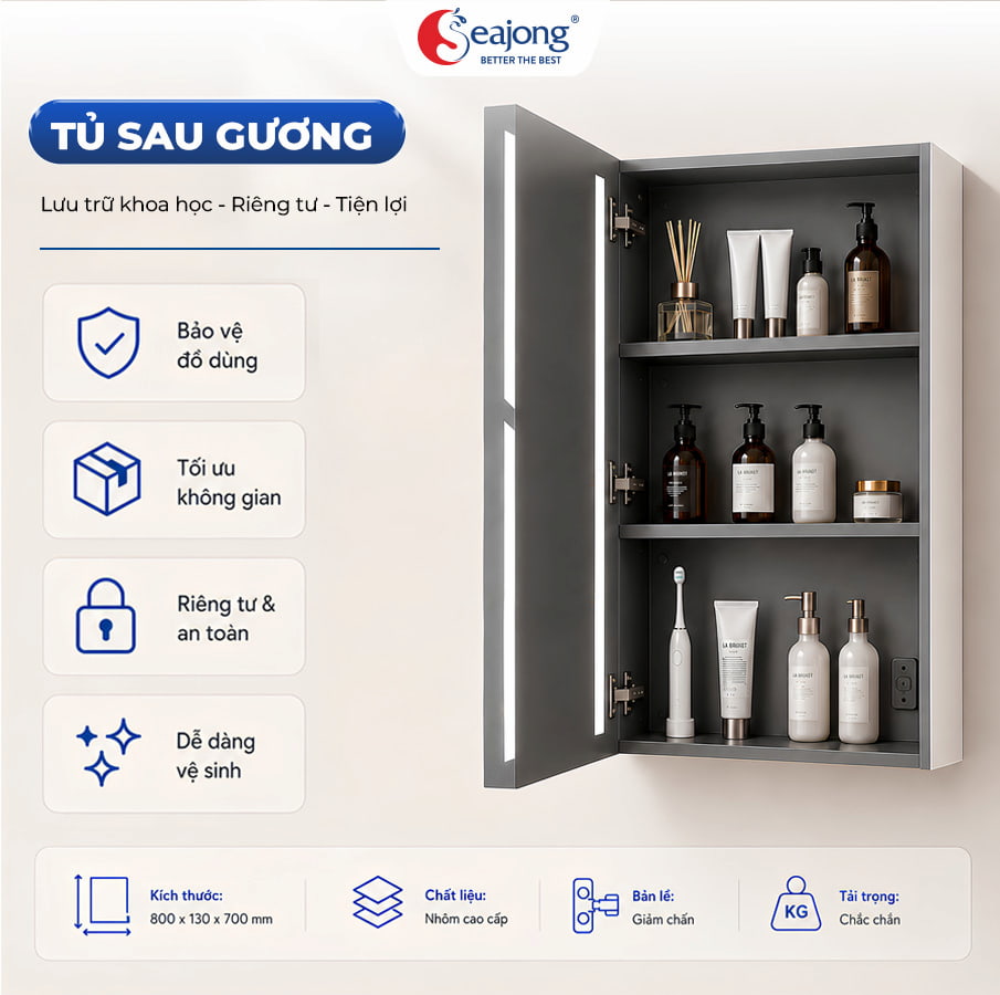 Lưu trữ kín đáo, tối ưu không gian sau cánh gương