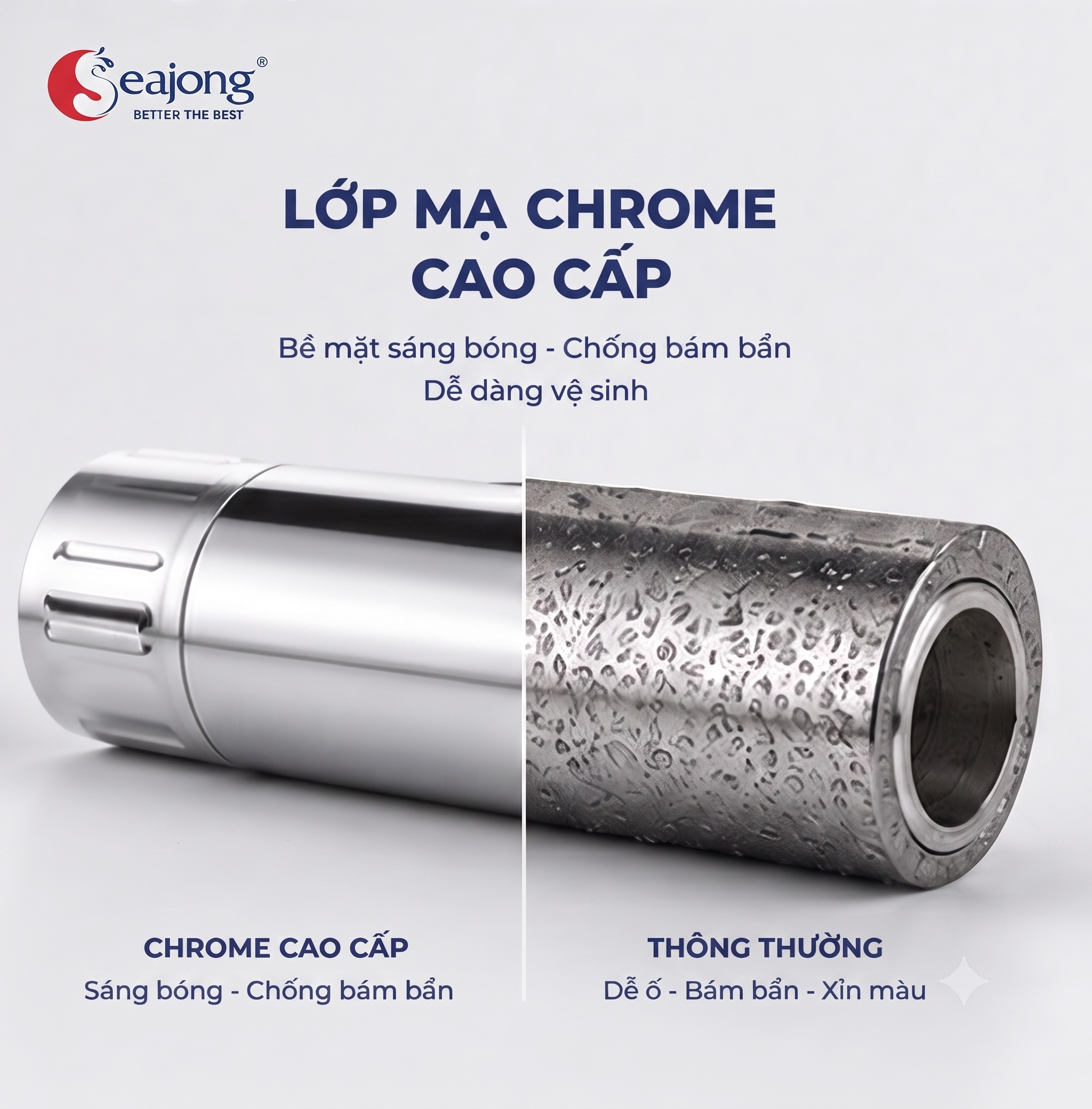 Lớp mạ chrome cao cấp sáng bóng trên bề mặt sen cây Seajong SJ-SC072B-SR