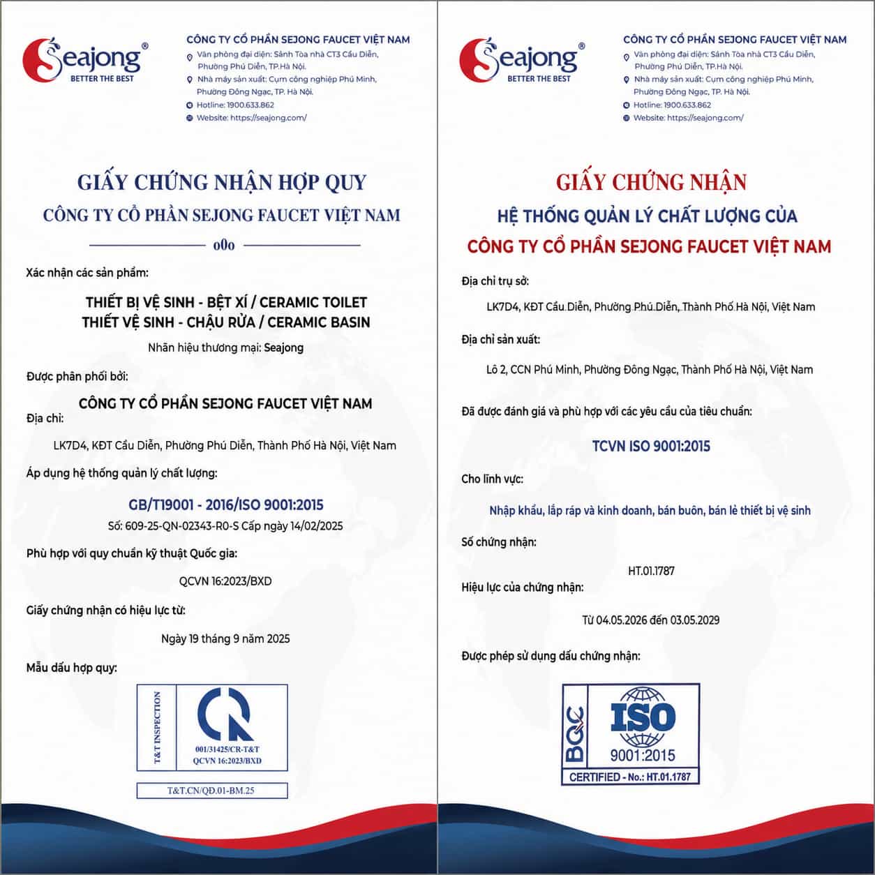 Chứng nhận ISO 9001:2015 và hợp quy QCVN