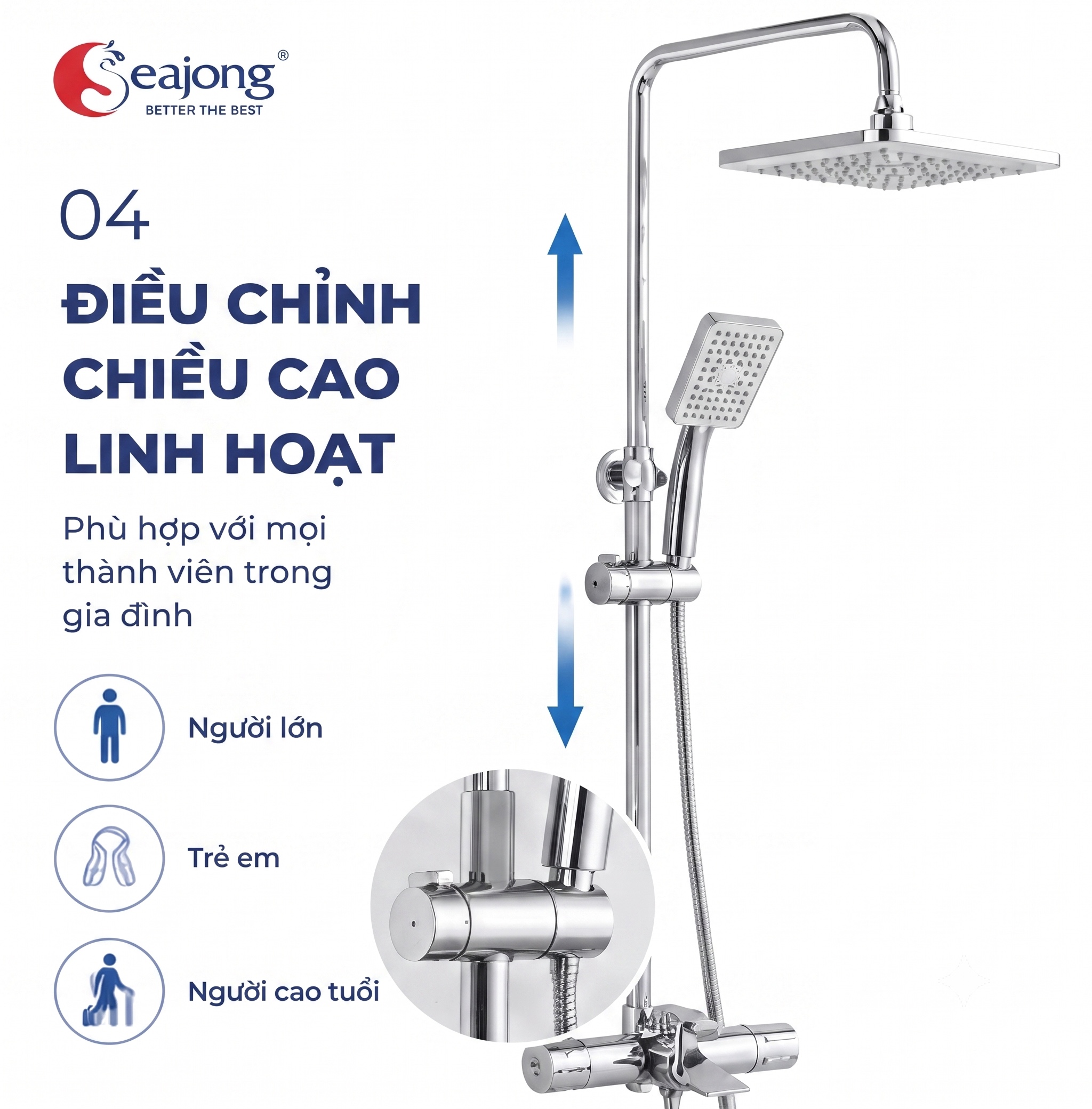 Thân sen cây Seajong SJ-SC072B-SR tính năng điều chỉnh chiều cao linh hoạt