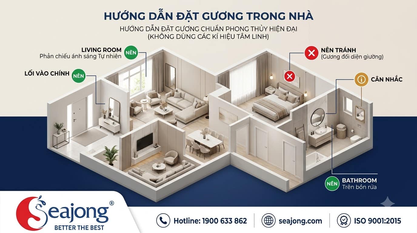 Gương trong nhà nên đặt ở đâu? 8 vị trí nên và không nên theo phong thủy