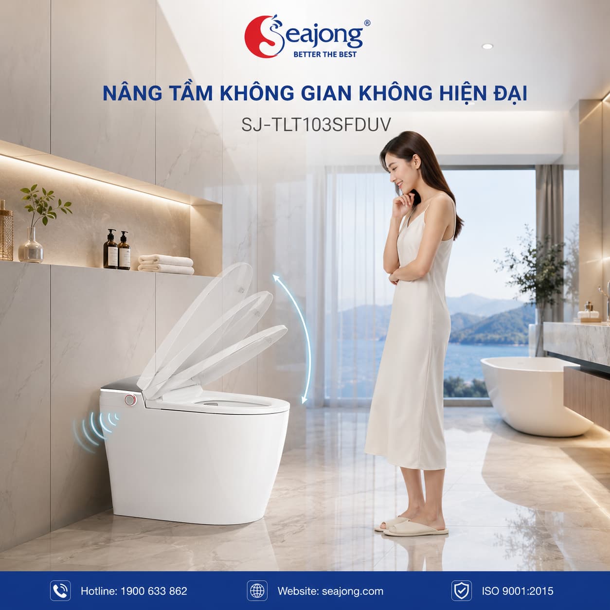 Bồn cầu thông minh Seajong SJ-TLT103SFDUV trong phòng tắm hiện đại