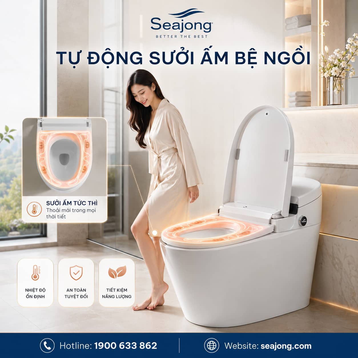 Sưởi ấm bệ ngồi Bồn cầu thông minh Seajong SJ-TLT103SFDUV