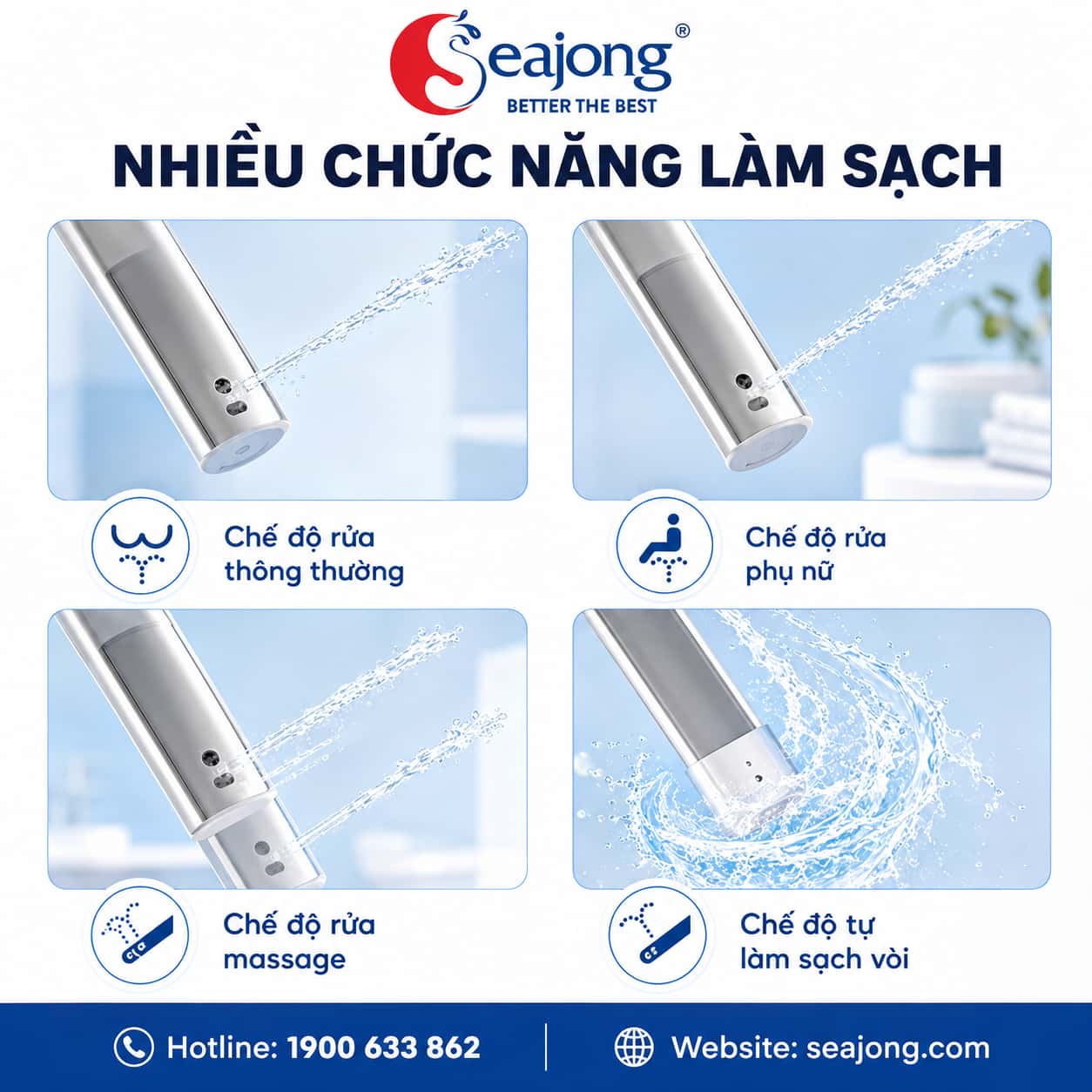 Các chế độ rửa của Bồn cầu thông minh Seajong SJ-TLT103SFDUV