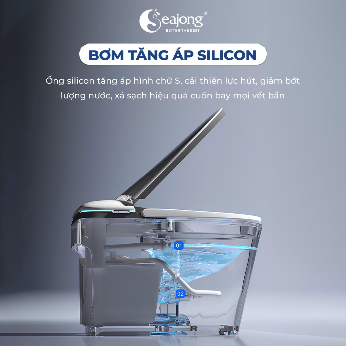 Bơm tăng áp Silicon của Bồn cầu thông minh Seajong SJ-TLT105SFDUV