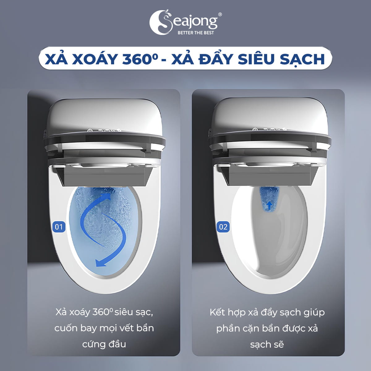Xả xoáy 360 độ Bồn cầu thông minh Seajong SJ-TLT105SFDUV