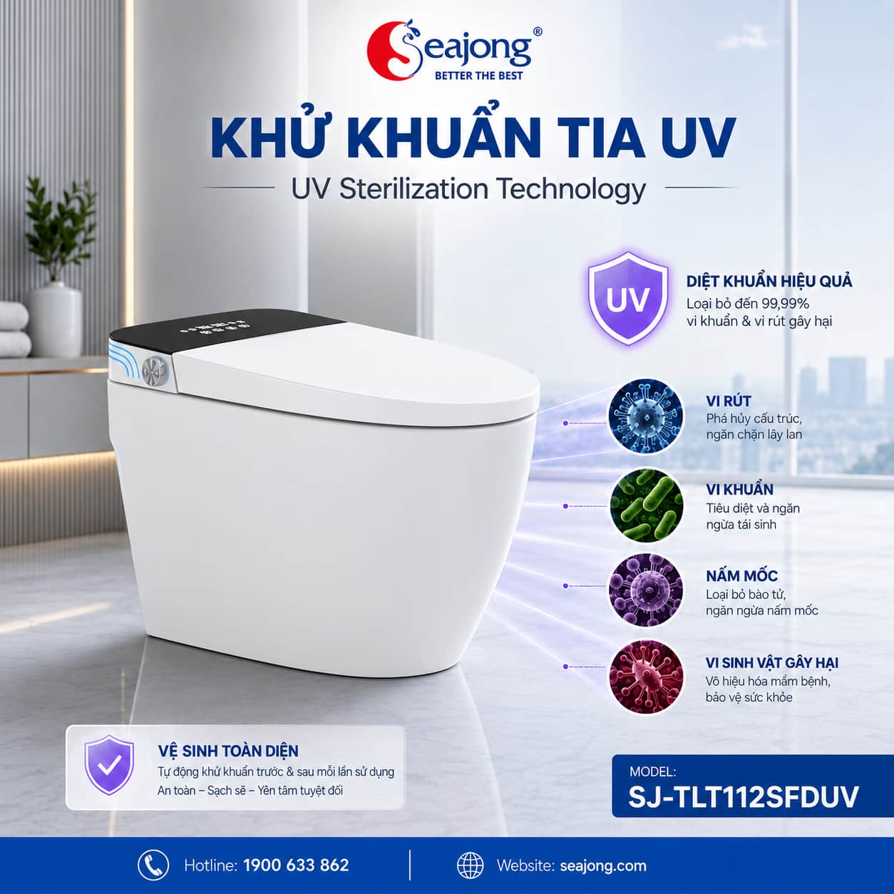 Khử khuẩn UV Bồn cầu thông minh Seajong SJ-TLT112SFDUV