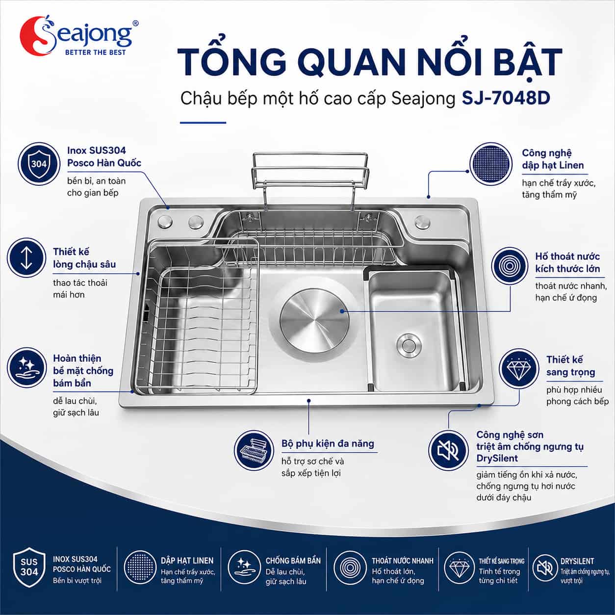 Tổng quan tính năng Chậu bếp một hố Seajong SJ-7848D