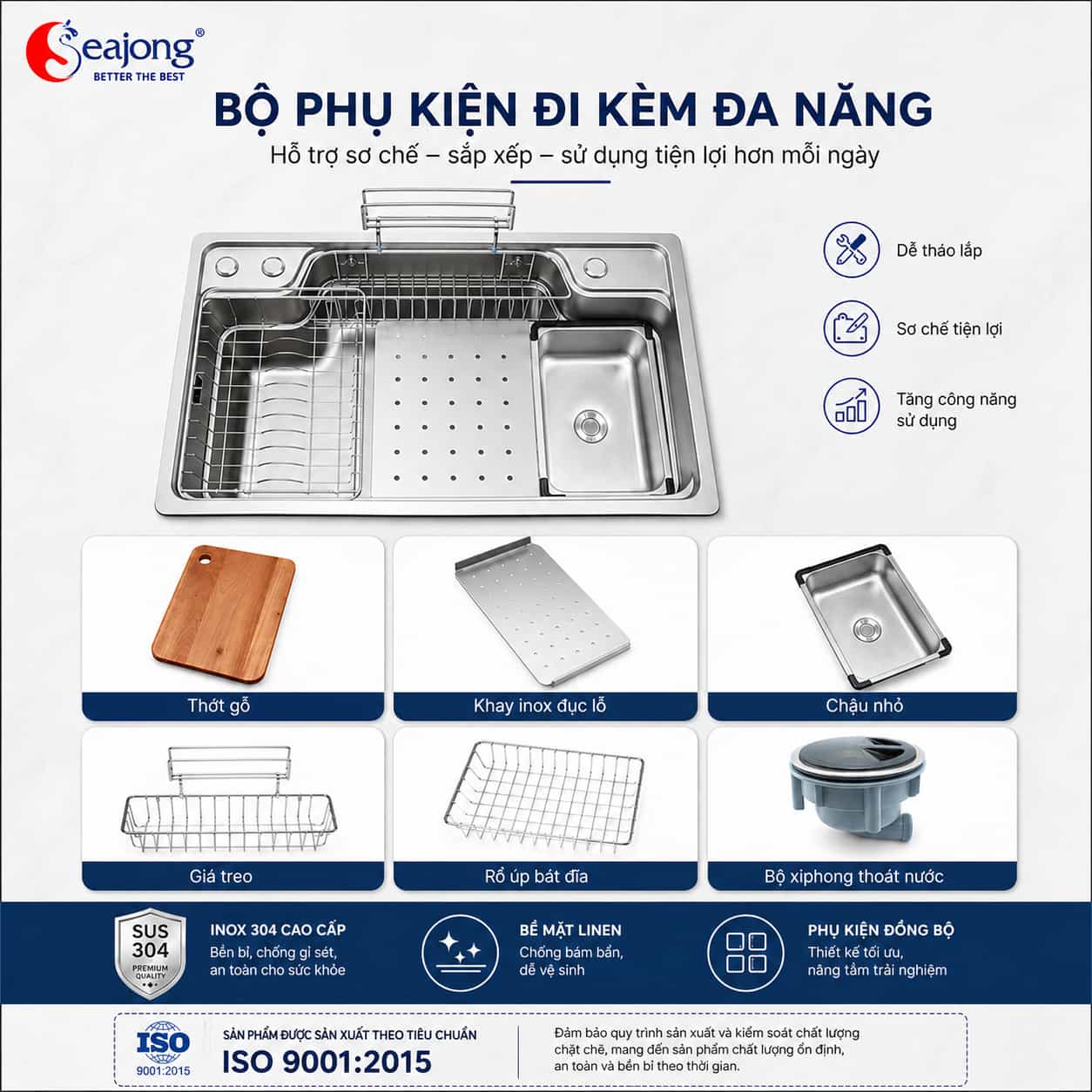 Bộ phụ kiện Chậu bếp một hố Seajong SJ-7848D