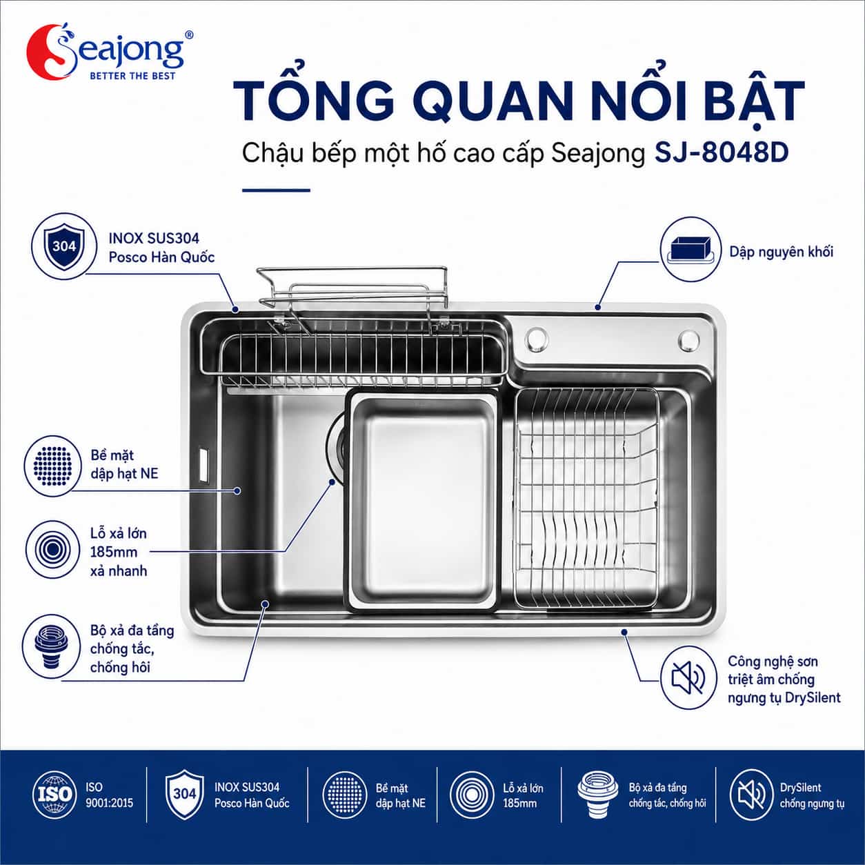Tổng quan tính năng Chậu bếp một hố Seajong SJ-8048D