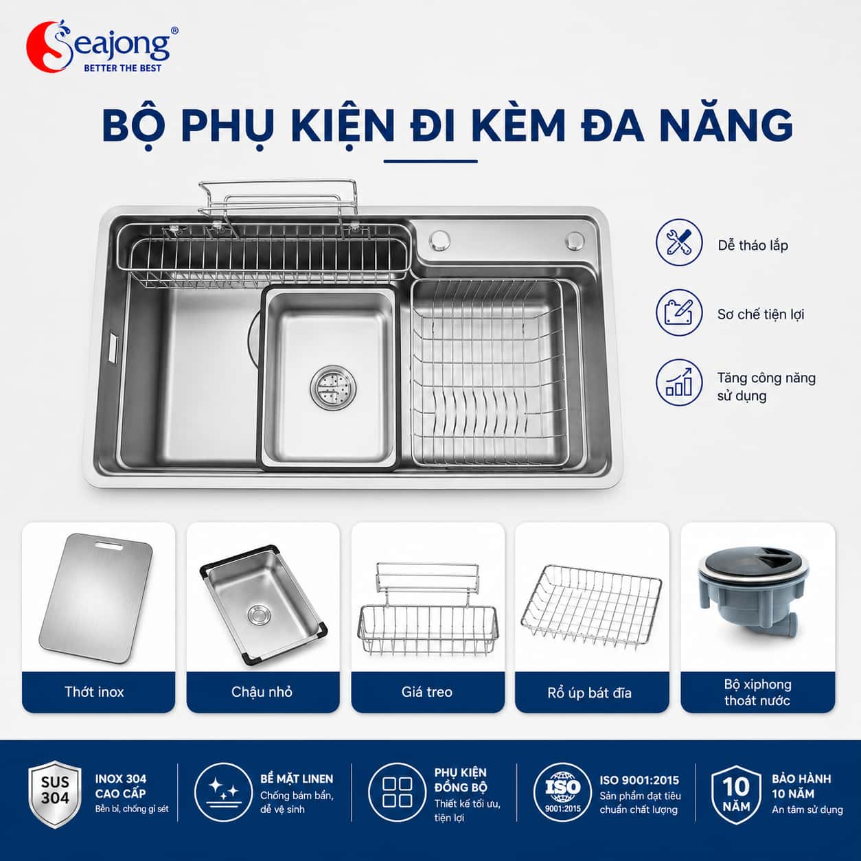Bộ phụ kiện Chậu bếp một hố Seajong SJ-8048D