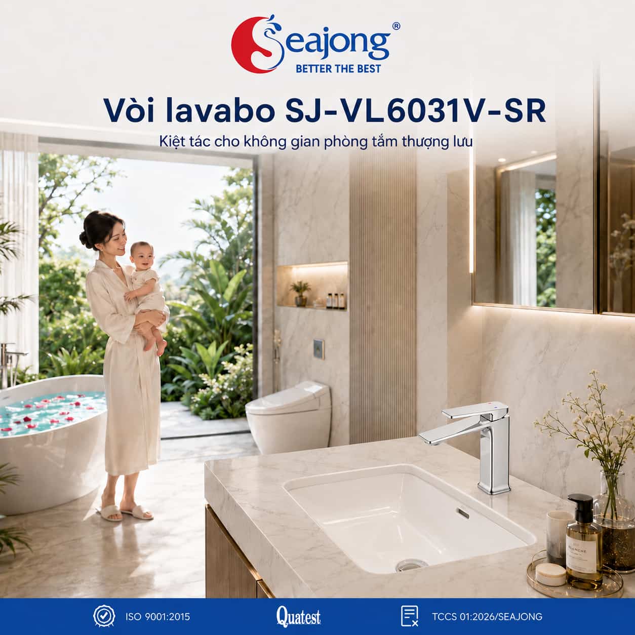 Vòi Lavabo mạ Chrome Seajong SJ-VL6031B-SR trong không gian phòng tắm hiện đại