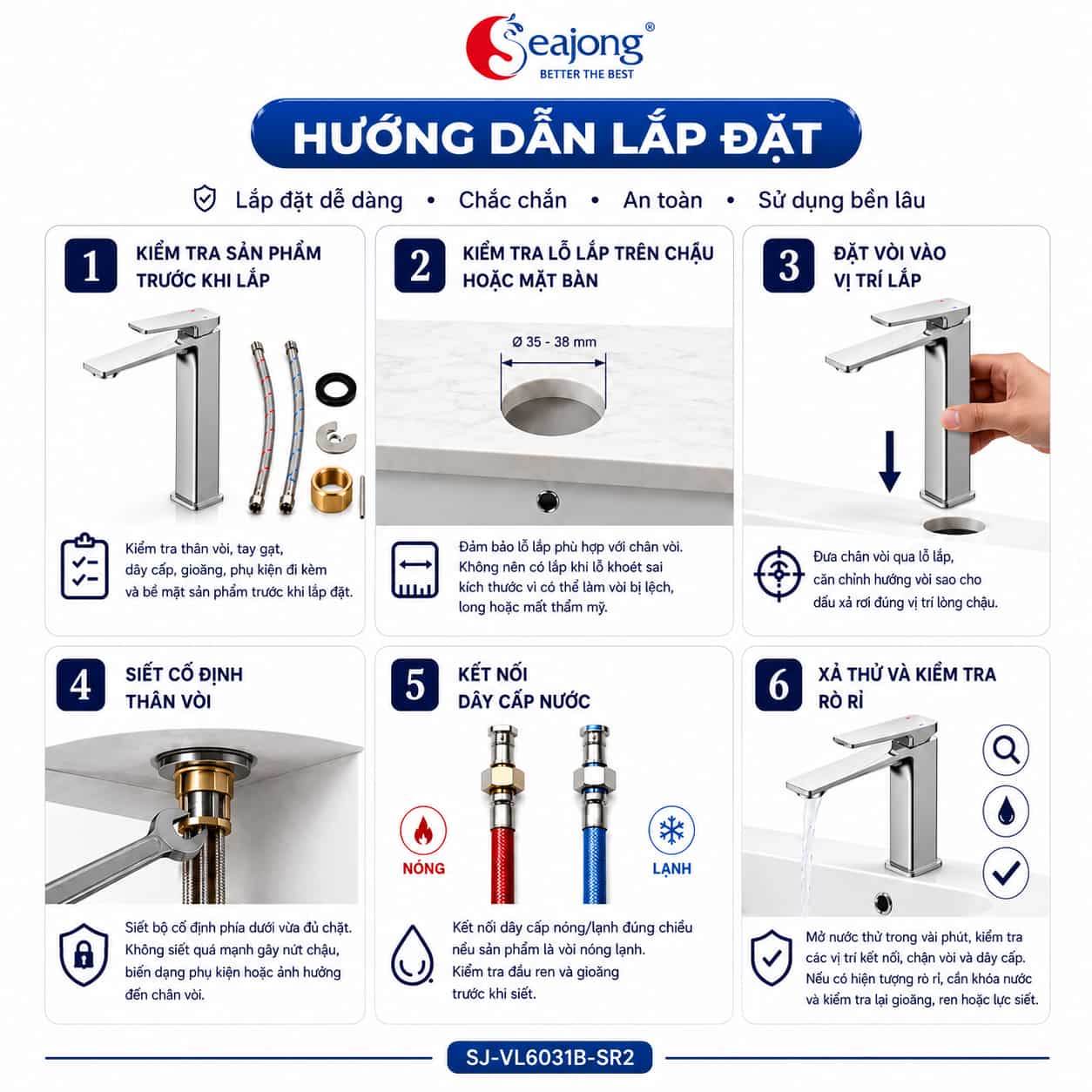 Hướng dẫn lắp đặt vòi lavabo Seajong SJ-VL6031B-SR2