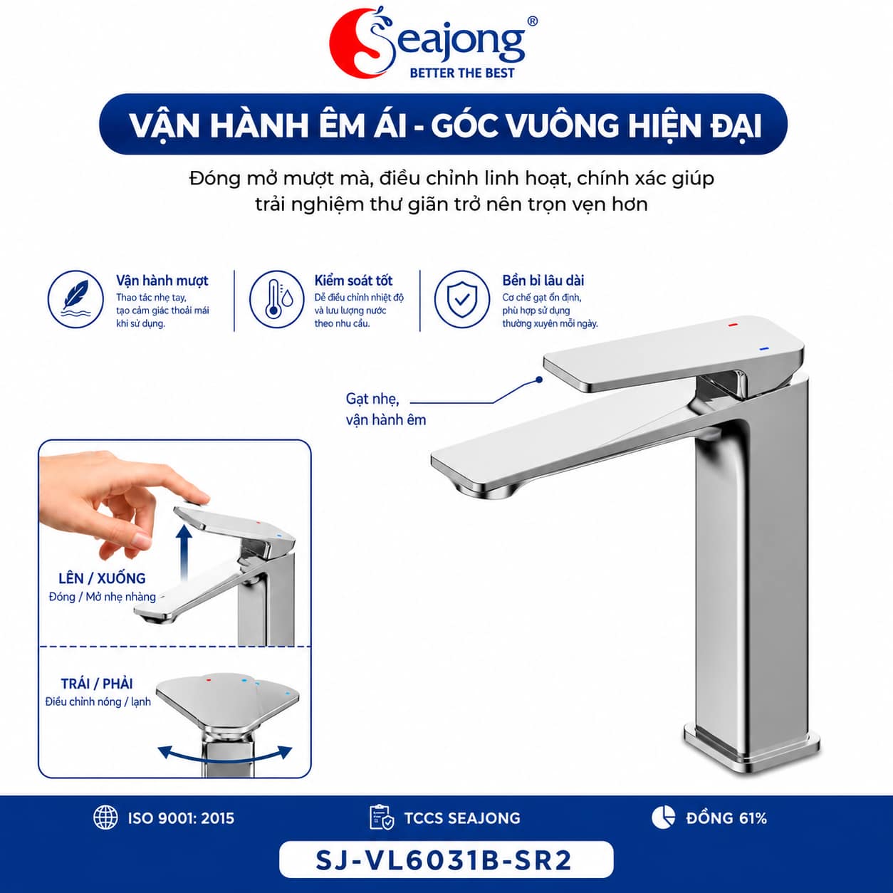 Cơ chế vận hành nóng lạnh của vòi lavabo Seajong SJ-VL6031B-SR2
