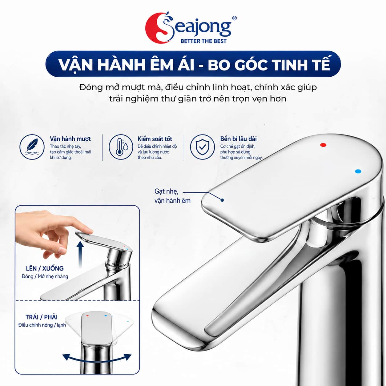 Cơ chế vận hành nóng lạnh của vòi lavabo Seajong SJ-VL7001B-SR
